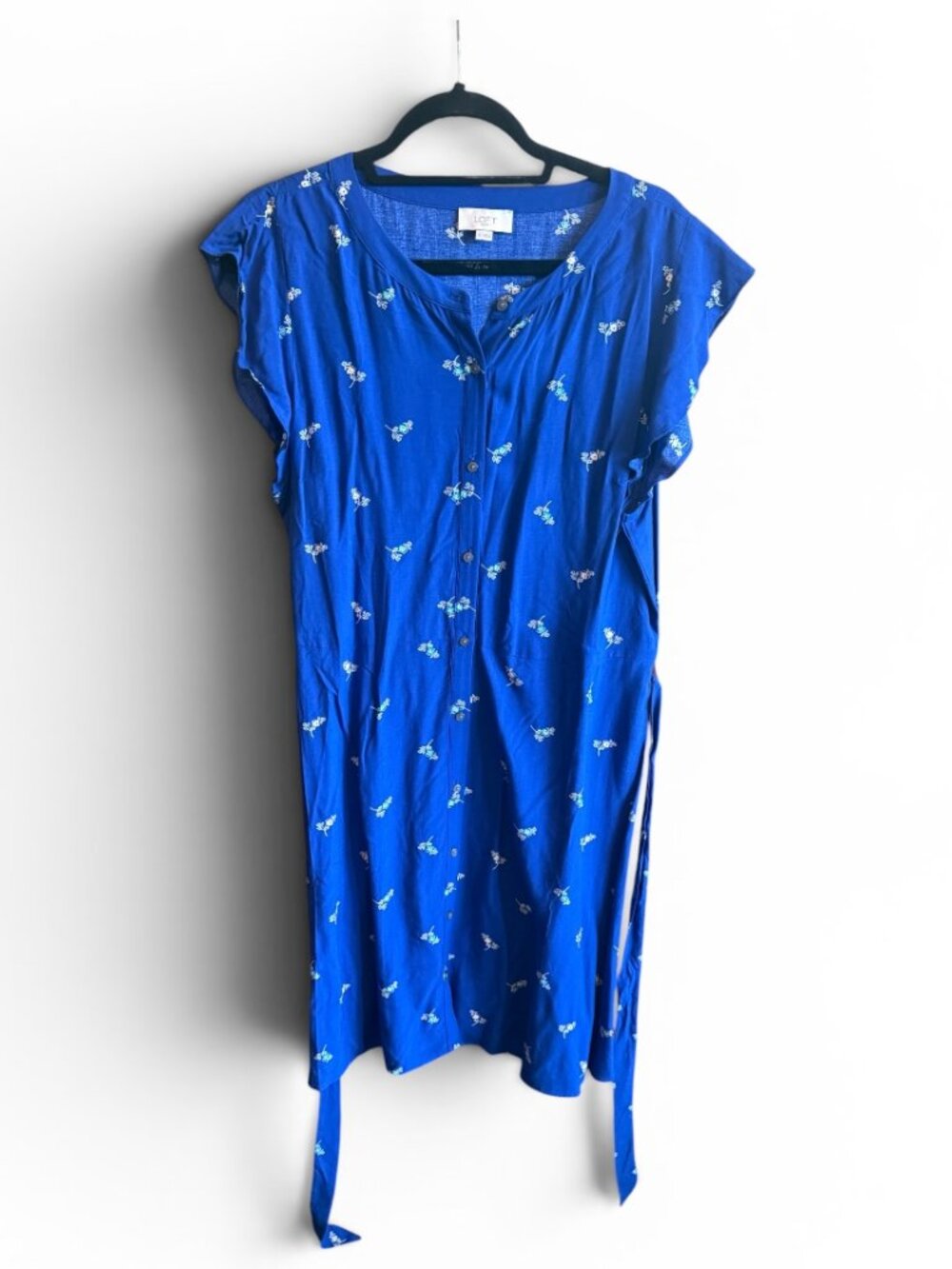 LOFT Blue Floral Button-Front Dress Size 14 Lightweight and Feminie